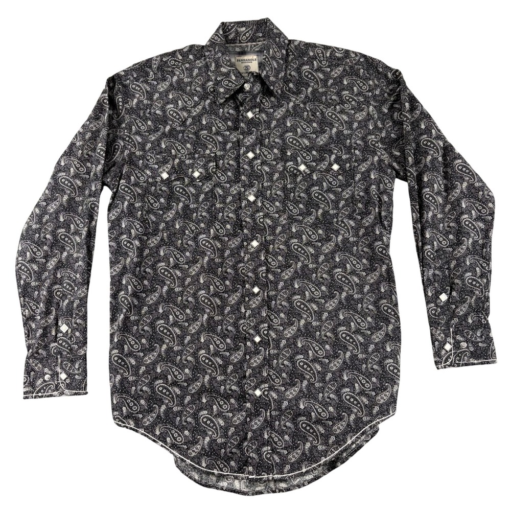 Panhandle‎ Rough Stock Shirt Mens S Black Paisley Western Snap Long Sleeve